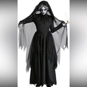 Halloween Costumes Size Large Lady In Black Ghost Costume Dress Veil